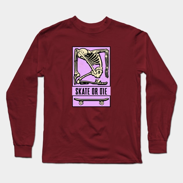 Skeleton Skate or Die (light pink bg) Long Sleeve T-Shirt by Monkey Business Bank